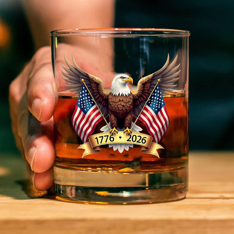 American Eagle and US Flag 250 Years Glass | Happy 250th Birthday USA | Patriotic 4th of July Glass | America Anniversary | Independence Day Whiskey Glass Beer Glass 682563