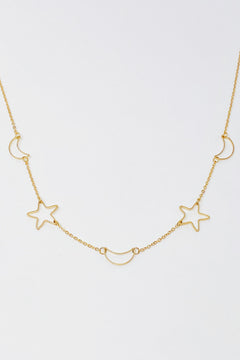 Moon And Star Necklace, Gold