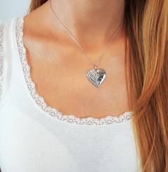 Angel Wings Engraved Necklace with Heart Pendant