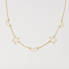 Moon And Star Necklace, Gold