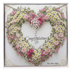 Graduation Name Necklace Custom Designed Flower Heart Display Background