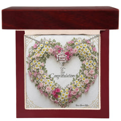 Graduation Name Necklace Custom Designed Flower Heart Display Background