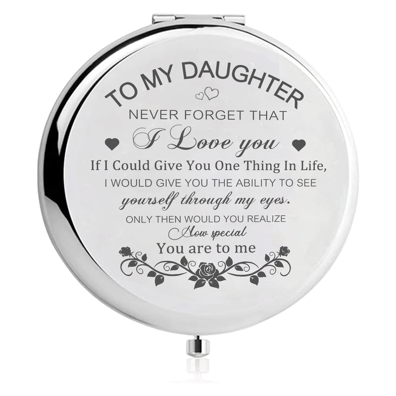 GAOLZIUY Daughter Gifts Compact Mirror from Mom Silver Daughters Compact Mirror Birthday Gifts for Daughter from Mother for Daughter Birthday Graduation Wedding Anniversary Christmas