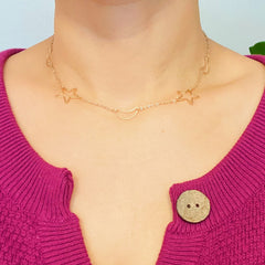 Moon And Star Necklace, Gold